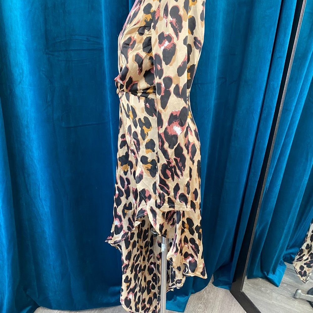 Pretty Little Thing  Leopard Asymmetric Hem Plunge Satin Dress - Picture 6 of 12